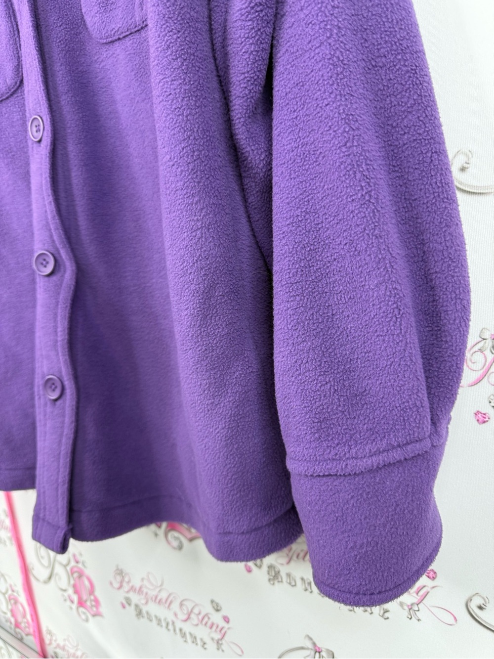 twik button up long sleeve fleece Purple Button-Front Fleece Shirt Jacket - Picture 4 of 11